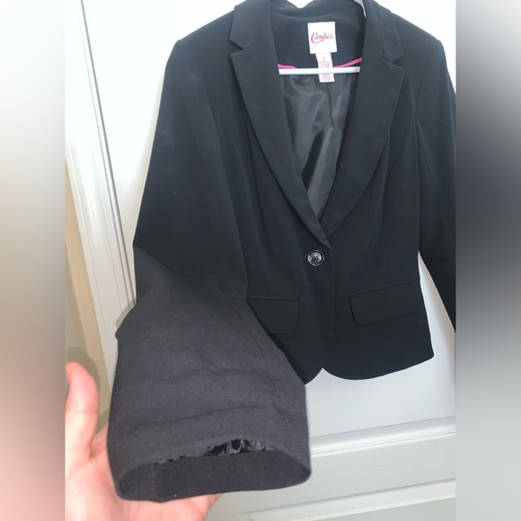 Candie’s Black Blazer Single Button Padded Shoulders - Women’s Large - Picture 3 of 11